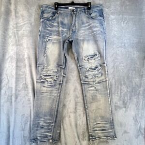 Blind Trust Mens 42/32 Light Wash Distressed Biker Moto Jeans Ripped Grunge Punk